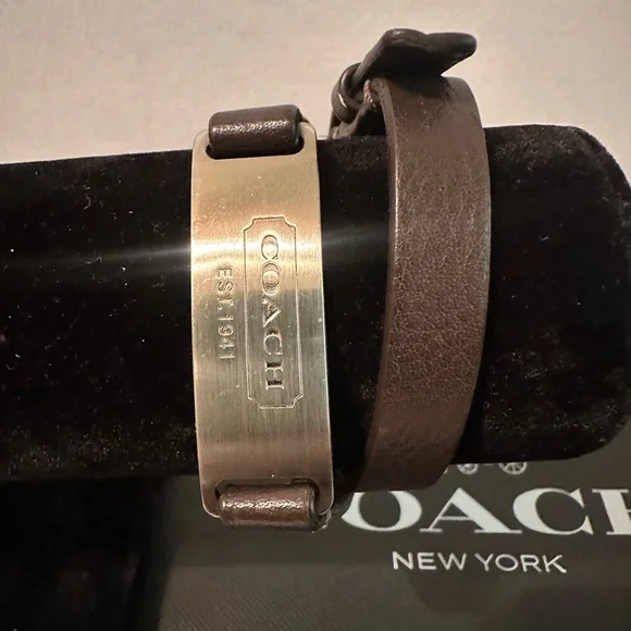 Coach Brown Leather wraparound Bracelet with Silver Plate - Picture 3 of 4